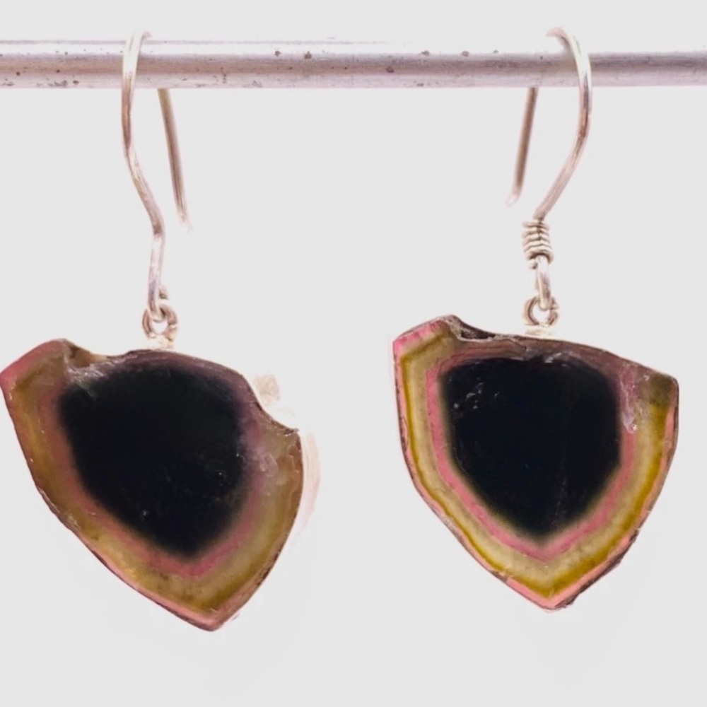 Rare huge 30.00CTW genuine watermelon tourmaline slice earrings $1022